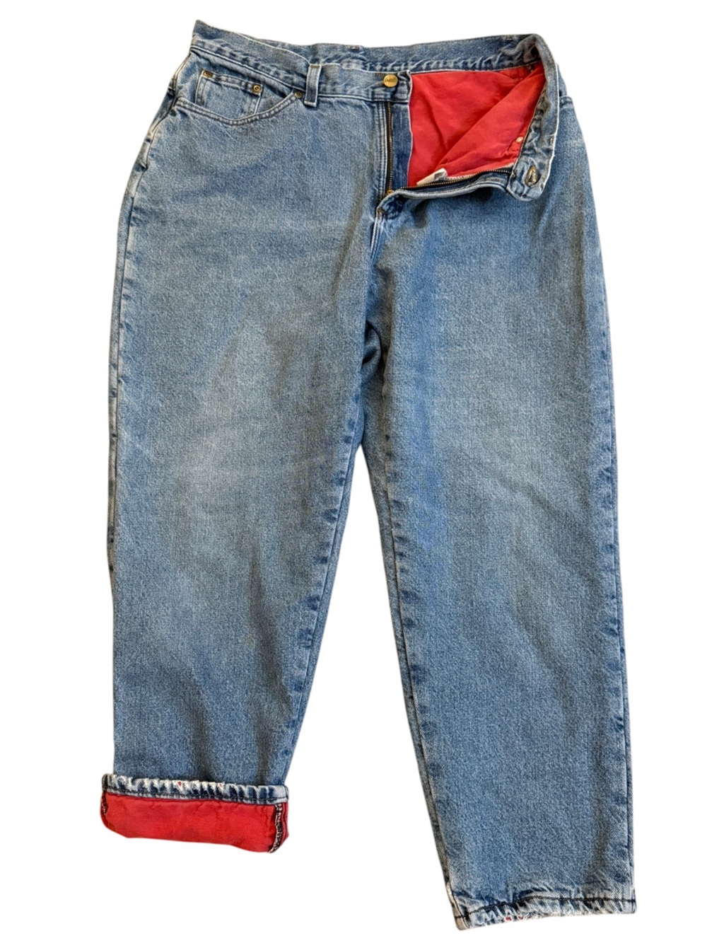 VTG 90s LL Bean Double L Relaxed Fit Red-Lined Jeans USA 16P Hi Rise 32x25 Faded